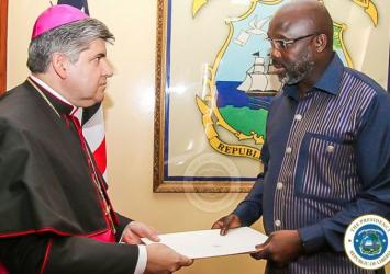 Apostolic Nuncio presenting Letter of Credence to President WeahEXECUTIVE MANSION