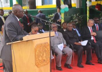 ECOWAS Amb Tunde Ajisomo speaking at the ceremonyExecutive Mansion Photo