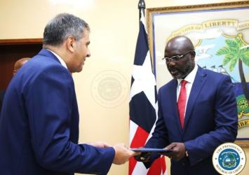 Egypt's Ambassador, Mr. Ahmed El-Sayed Helal presents his letter of credence to President Dr. George Manneh WeahEXECUTIVE MANSION 