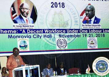 Pres. Weah addresses 1st national labor conferenceEXECUTIVE MANSION