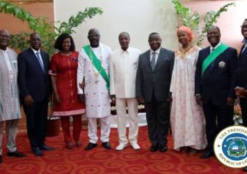 President Weah and First Lady Clar pose with Independence Day Guests of honor including the Presidents of Bukina Faso, Senegal, Guinea, Sierra Leone, Ivory Coast and AfDB President AdesinaExecutive Mansion Photo