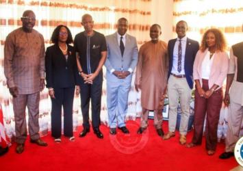 President Weah and Speaker Chambers along with other government officials pose with Amb Gurly Teta GibsonExecutive Mansion