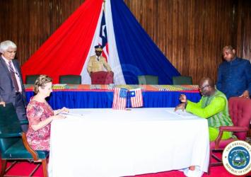 President Weah and US Ambassador Christine Elder sign cooperation agreementEXECUTIVE MANSION