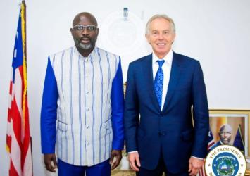 President Weah poses with former British Prime Minister Toni Blair at the Ministry of Foreign AffairsEXECUTIVE MANSION